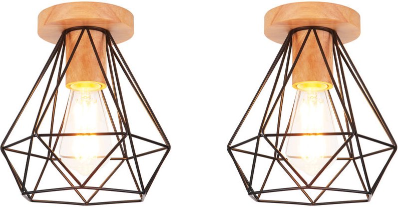 Axhup - 2x Diamant Deckenlampe Metall Hölzern Leuchter Moderne E27 Deckenleuchte für Schlafzimmer Badezimmer Korridor Sc...