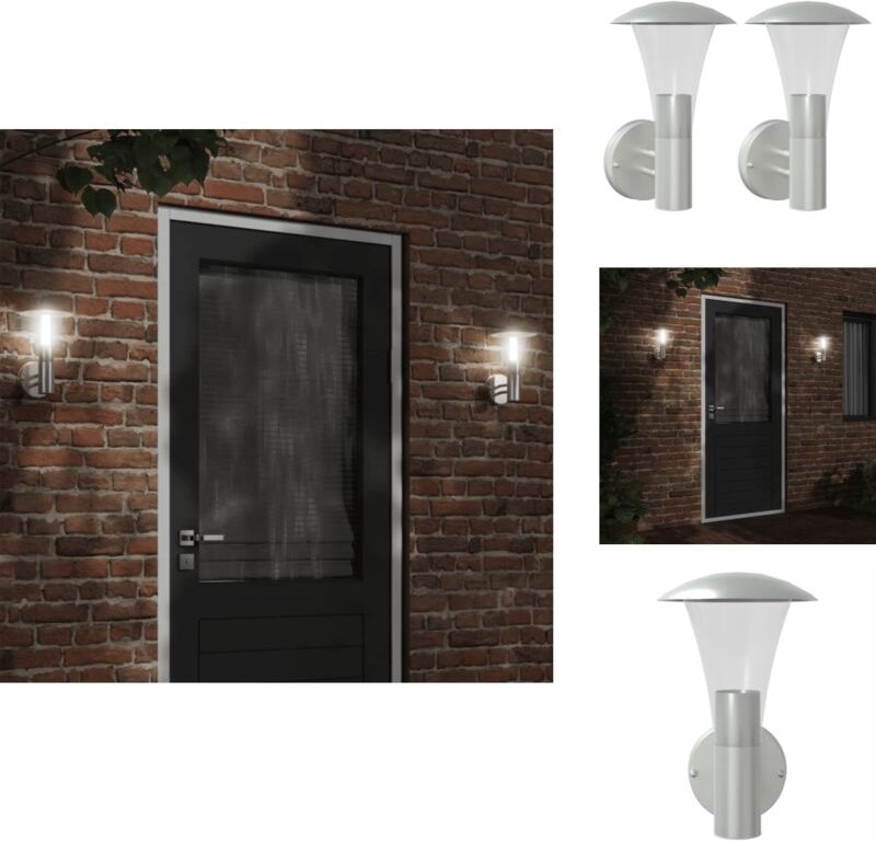 Außenwandleuchten 2 Stk. Silbern Edelstahl - Gartenleuchte - Außeleuchte - Wandleuchte - LED-Leuchte - Edelstahlleuchte