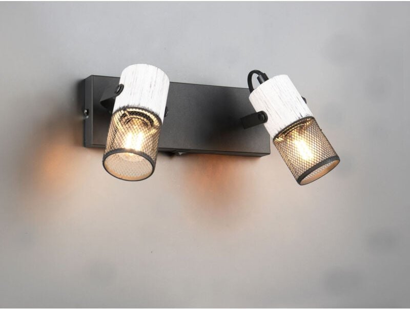 Meinewunschleuchte - led Wandstrahler 2-flammig mit Schalter, Schwarz & Holz Weiß, Breite 26cm