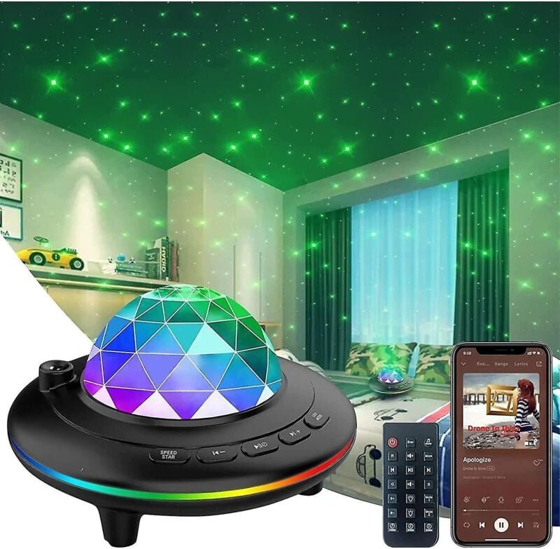 Linghhang - Sternenprojektor, LED-Sternenprojektor, ferngesteuertes Bluetooth-Nachtlicht, Schwarz