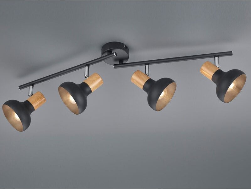 Led Deckenstrahler aus Metall in Schwarz & Holzoptik, Breite 71cm