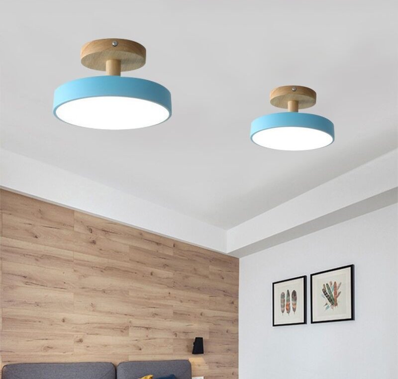 Led Moderne Deckenleuchte Metall Holz Deckenlampe Innen Runde Pendelleuchte Blau Ø23CM Kaltweiß Licht - 2Pcs