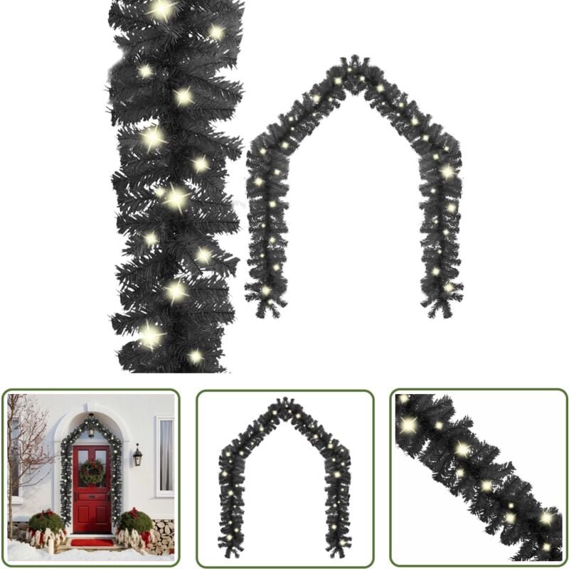 The Living Store Weihnachtsgirlande mit led 10 m Schwarz - Weihnachtsdeko - Lichterkette - LED-Beleuchtung - Christbaums...