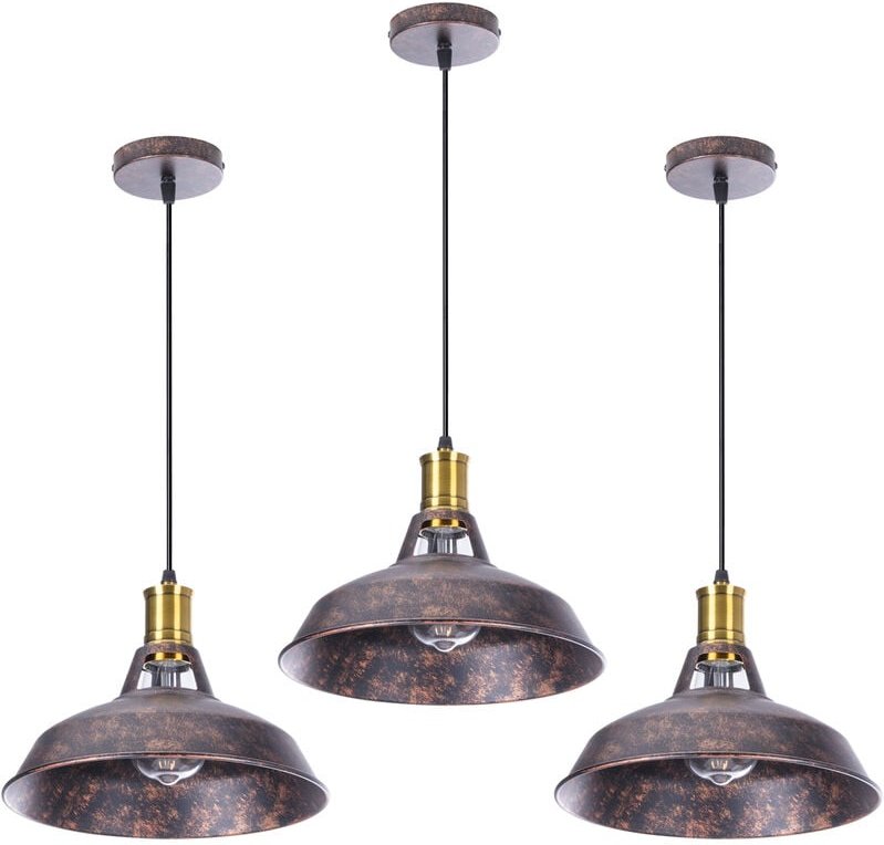 3er Pendelleuchte Lampenschirm Vintage Hängelampe aus Metall Edisen E27 Lampe für Loft Esszimmer Wohnzimmer Flur (Rost)