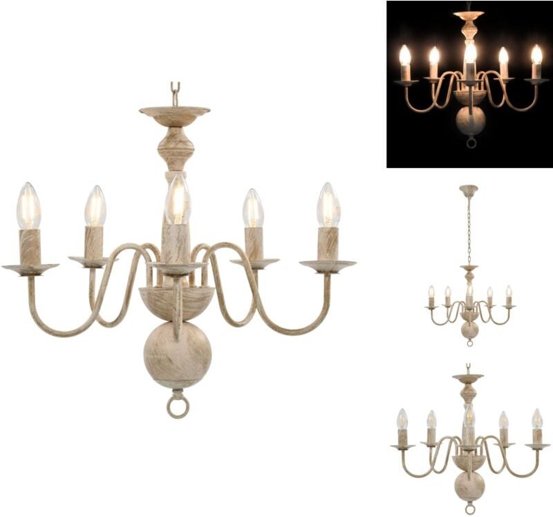Vidaxl - Kronleuchter - Living Kronleuchter Antik Weiß 5×E14-Glühbirnen - Weiß