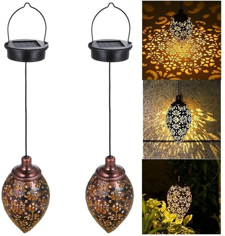 Solarlaterne Sale für den Außenbereich, 2 Gartenlaternen, Metall-LED-Solarlaterne für die Außenterrasse am Baum