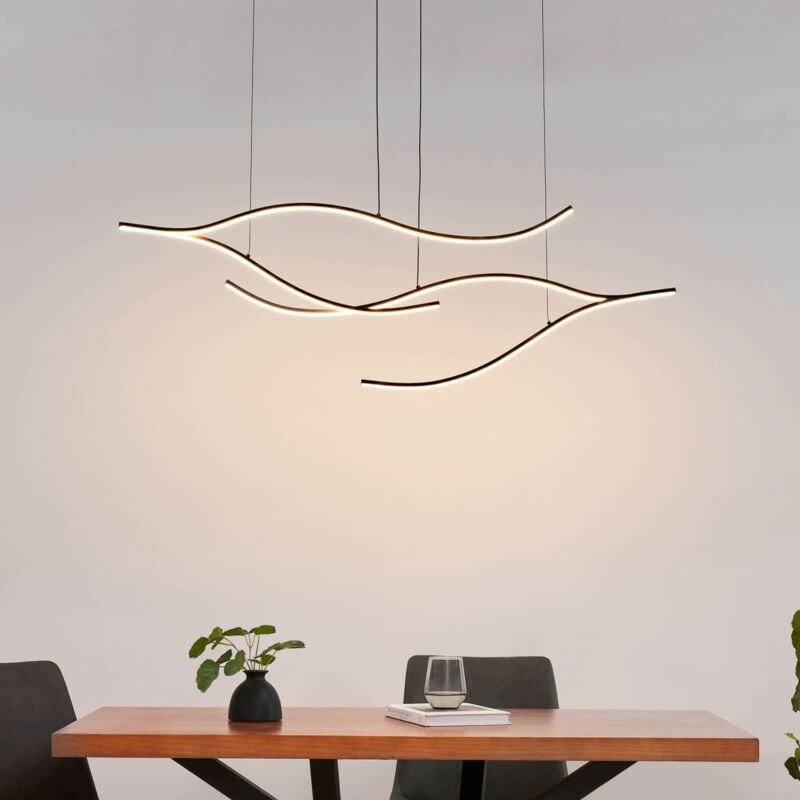 Thumbnail - Kosilum - Lange dimmbare LED-Pendelleuchte mit schwarzen Wellen 112 cm - Portofino