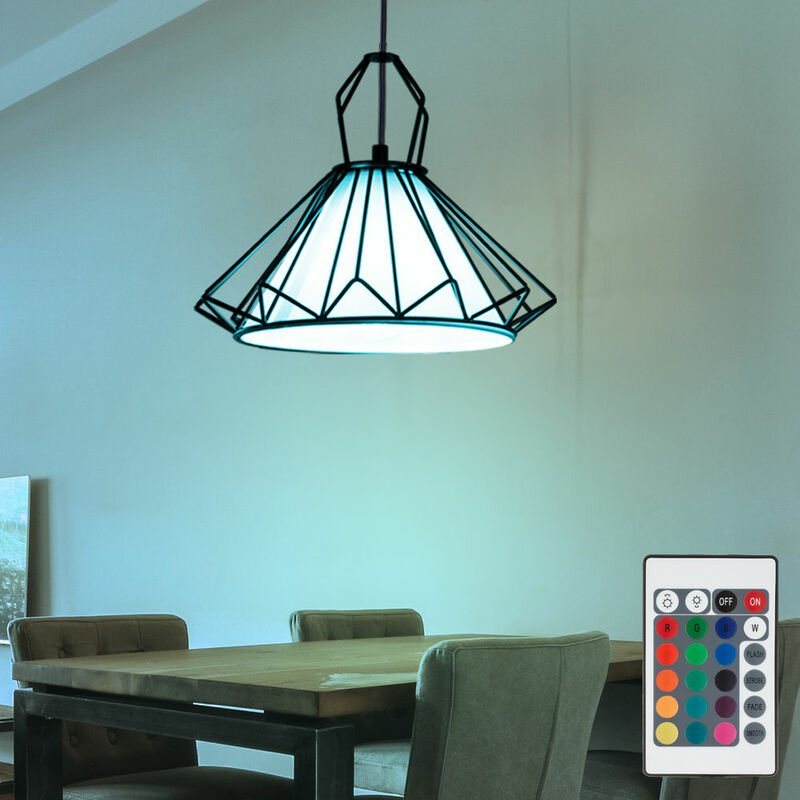 Hängeleuchte Textil weiß Esszimmerlampe hängend Pendelleuchte Gitter schwarz, Fernbedienung dimmbar, rgb led 8,5W 806Lm ...