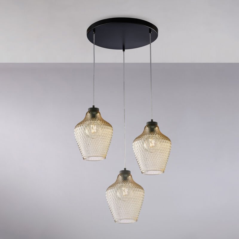 Wien – Kronleuchter braun, Antikgold, PVC-Lampenschirme Ø13, Ø60, 5-flammig – BL258-5-BR