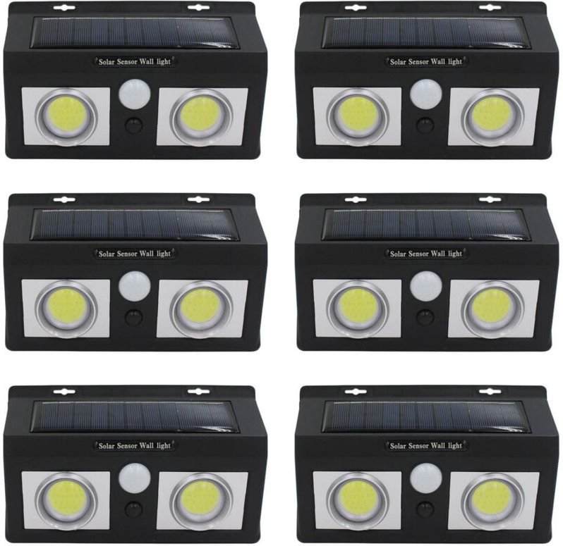 6er-Pack LED-Solar-Wandleuchten, 2 Leuchten mit Dämmerungs- und Bewegungsmelder, Schwarz, 7500K, 20000H, 7h, SevenOn