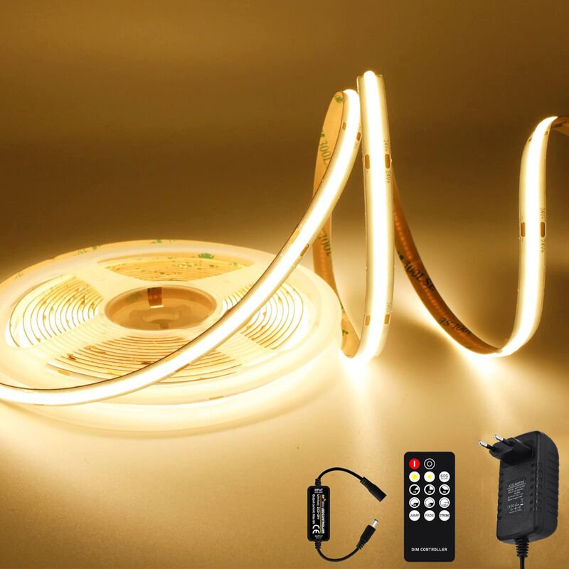 Striscia LED COB da 5 m, striscia LED bianco caldo 3000 K, striscia LED COB dimmerabile 24 V, CRI92, larghezza 8 mm, con...