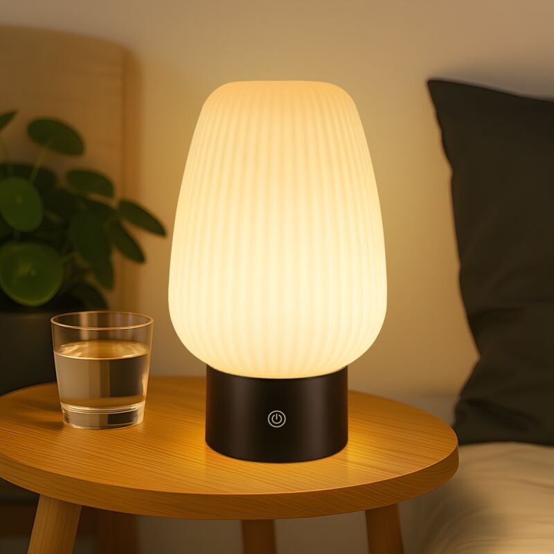 GBLY LED Nachttischlampe Akku Kabellos Aufladbar USB Weiß IP44 Wasserdicht Glas 3000K-6500K Dimmbar Touch Für Schlafzimm...