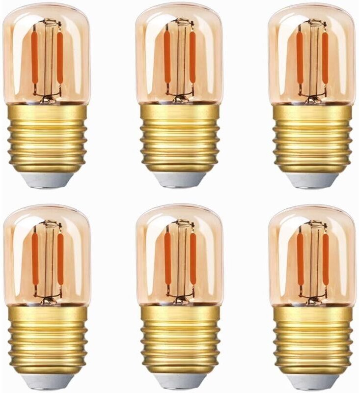 Röhrenförmige LED-Lampe, 1 W, T28, Edison-E27-Schraubsockel, 2200 K, superwarmweiß (bernsteinfarbenes Glas), 6er-Pack