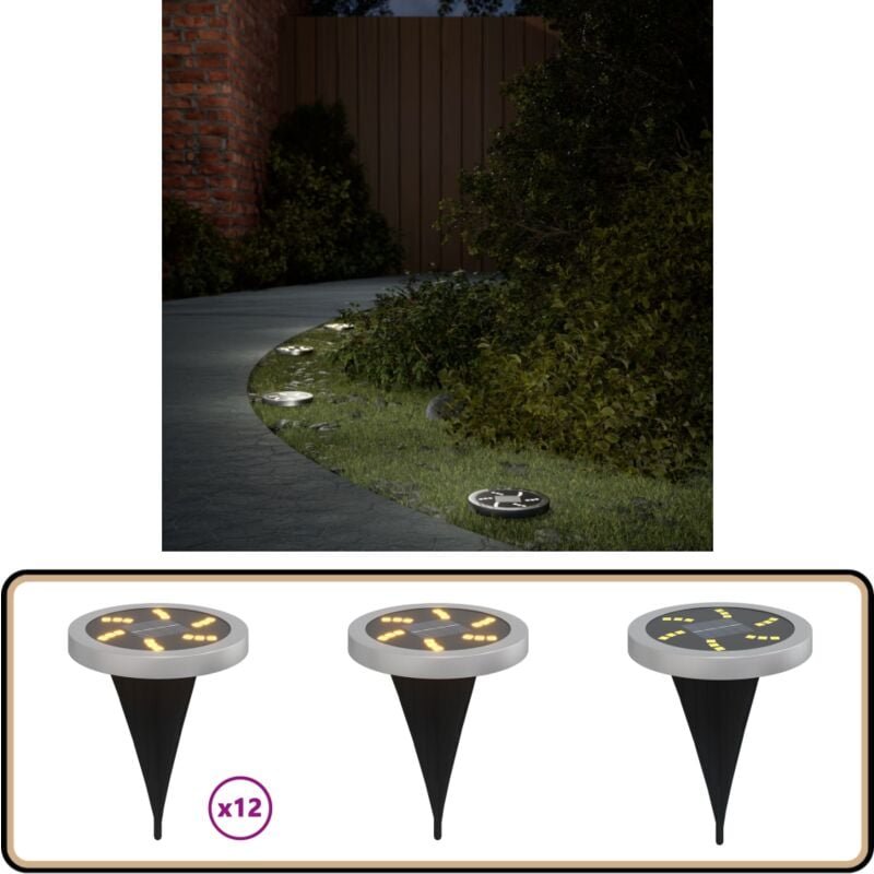 Solar-Bodenleuchten mit Erdspieß 12 Stk. Warmweiß - Solarlaterne - Gartenbeleuchtung - Außenscheinwerfer - LED-Strahler ...