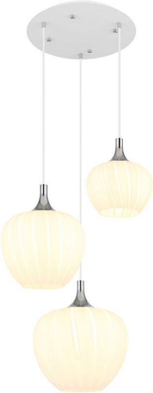 Hängelampe Esszimmerleuchte Pendelleuchte 3-Flammig verchromt Glas weiß Muster