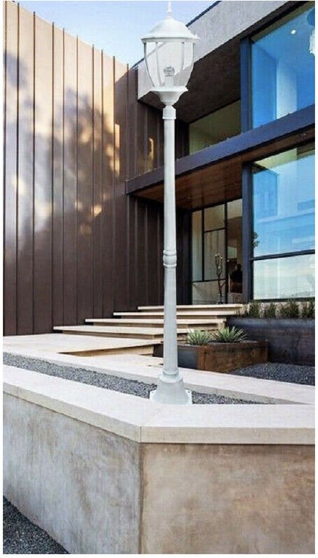 Trade Shop - GARTENLAMPE LATERNE GLAS E27 AUSSENLEUCHTE ALUMINIUM 178X24CM ES35 WEISS -