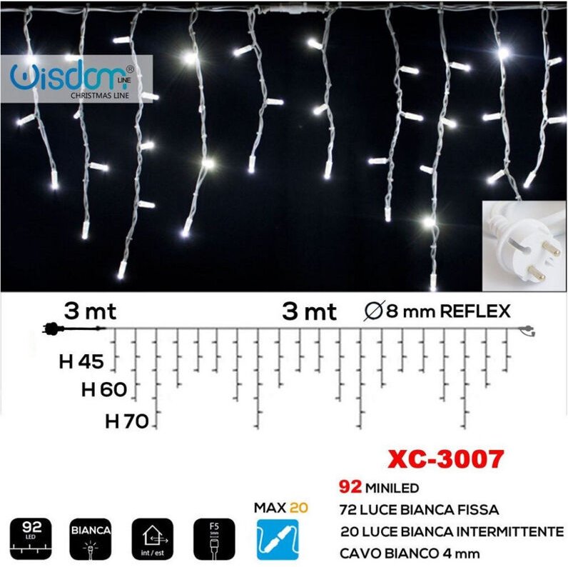 Thumbnail - Trade Shop - WEIHNACHTSLICHTERVORHANG 92 LED FESTES WEISSES LICHT + BLINKENDES WEISSES LICHT XC-3007 -