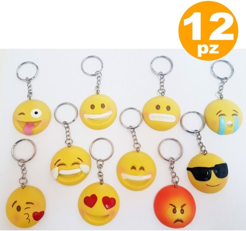 Trade Shop - 12 Stück Emoji-Emoticon-Schlüsselanhänger aus Keramik zum 18. Geburtstag -