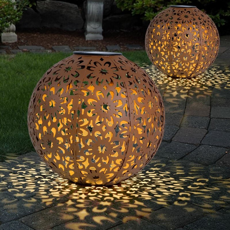 Thumbnail - Solarleuchte für Außen Kugel Solar Gartendeko Solarlampe rost Erdspieß, Blumen Dekorstanzungen, Metall, led warmweiß, d ...