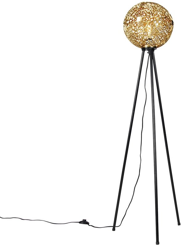 Art-déco-Stehleuchte Stativ Schwarz mit Gold - Maro