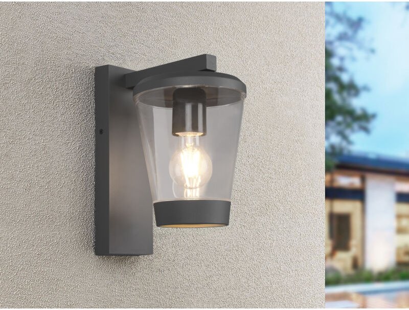 Meinewunschleuchte - led Außen Wandlaterne mit Acrylglas Lampenschirm Höhe 28cm, Anthrazit