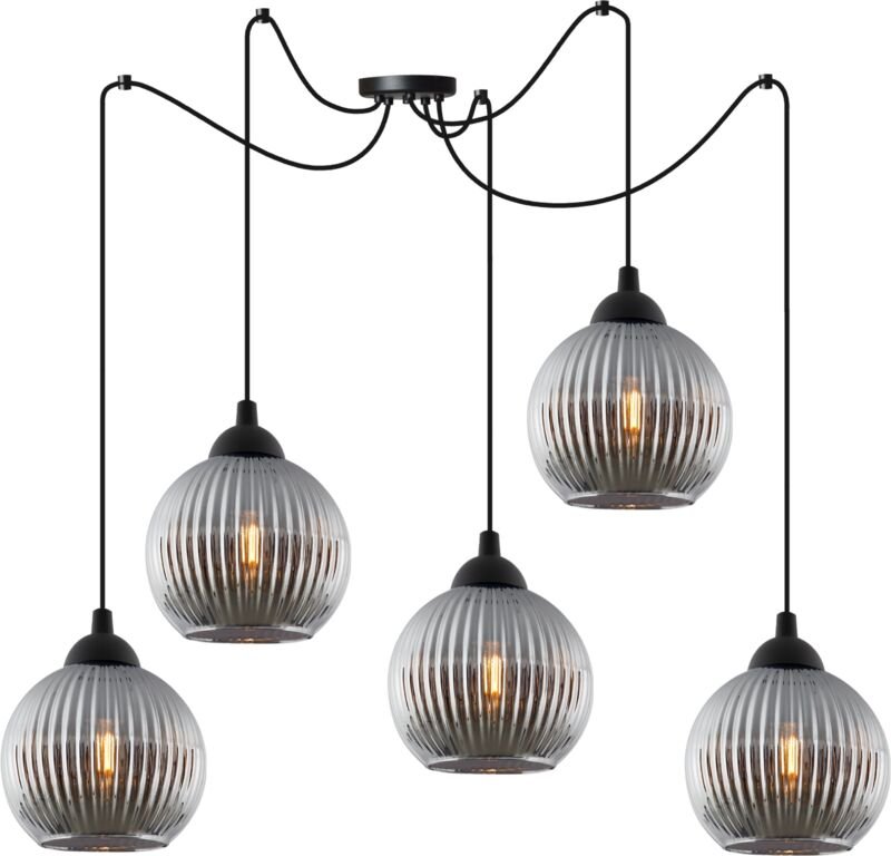 Riffle Spider Hängelampe Schwarz 5 Flache Graphitform Kugel E27