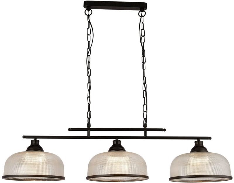 Thumbnail - Searchlight - Highworth 3-Licht-Bar-Anhänger, schwarz, Glas im Holophan-Stil