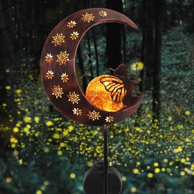 Solarlampe Garten Außen, Gartendeko Außen, Große Solarleuchte 100cm Metall Mond, Glaskugel Gartenleuchte Wasserfeste Weg...