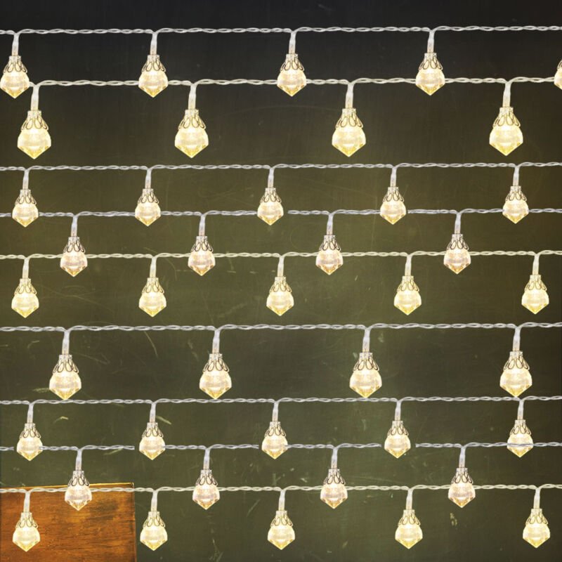 Thumbnail - Lichterkette Weihnachtsdeko Diamanten-Design Leuchtkette Dekolicht, Kunststoff silber, Batterie 9x 10 LED 3000K warmweiß...