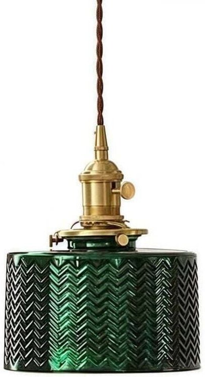 Pendelleuchte mit rundem, geripptem Glasschirm, Retro-Industrie-Loft-Stil, E27-Fassung, geeignet für Schlafzimmer, Esszi...