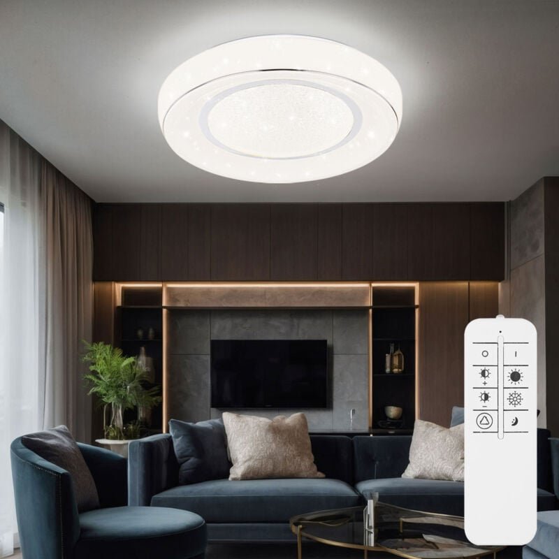 Globo - Deckenlampe dimmbar mit Fernbedienung Deckenleuchte led Wohnzimmer Kristall, Sternenhimmel Effekt, Farbtemperatu...