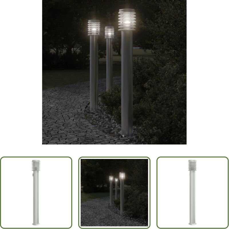 vidaXL Wegeleuchte - Wegeleuchte mit Steckdose Silbern 110 cm Edelstahl