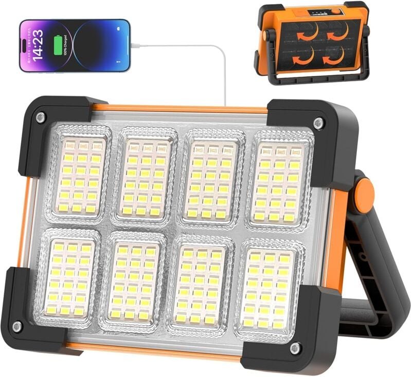 Akku-LED-Flutlicht, Baustellen-LED-Flutlicht, 4 Modi, wiederaufladbare Solar-LED-Lampe, tragbares LED-wasserdichtes USB-...