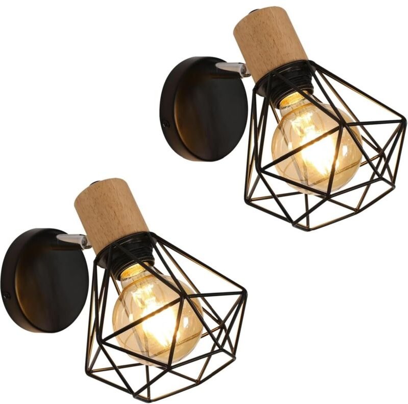 2er Set Industrielle Retro Wandlampen, 360° drehbar, Metall E27, Innen
