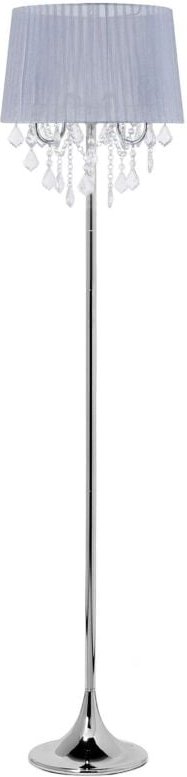 Stehlampe Grau Metall 170 cm 3-flammig Stoffschirm mit Kristallen aus Acrylglas Kronleuchter-Optik Kabel mit Schalter Gl...