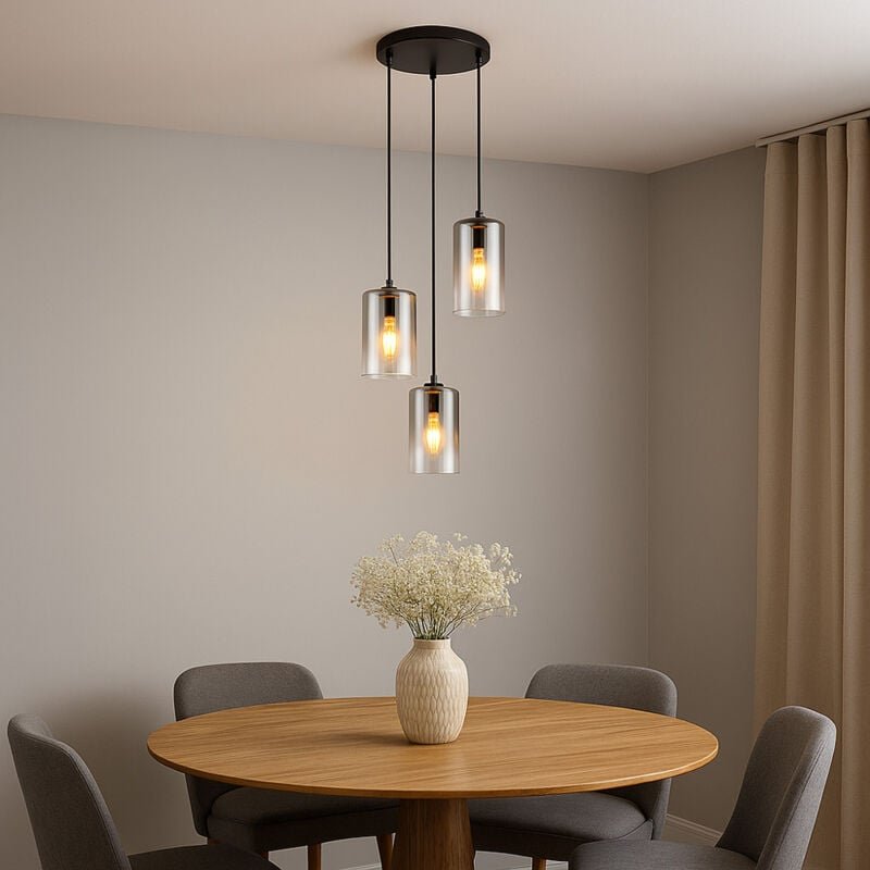 Hängeleuchte Rauchglas Pendelleuchte schwarz Esszimmerleuchte 3-Flammig, Metall, 10,5W 1055lm warmweiß, DxH 37x120 cm
