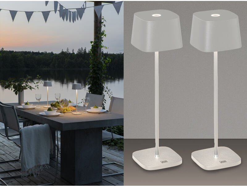 Thumbnail - Meinewunschleuchte - 2er Set Wiederaufladbare led Outdoor Tischleuchten dimmbar in Weiß, Höhe 36cm