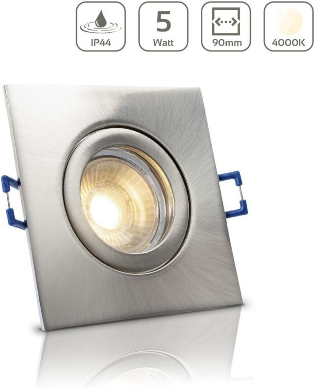 Einbauspot IP44 eckig - Farbe: Edelstahl-gebürstet - LED Leuchtmittel: GU10 5W neutralweiß