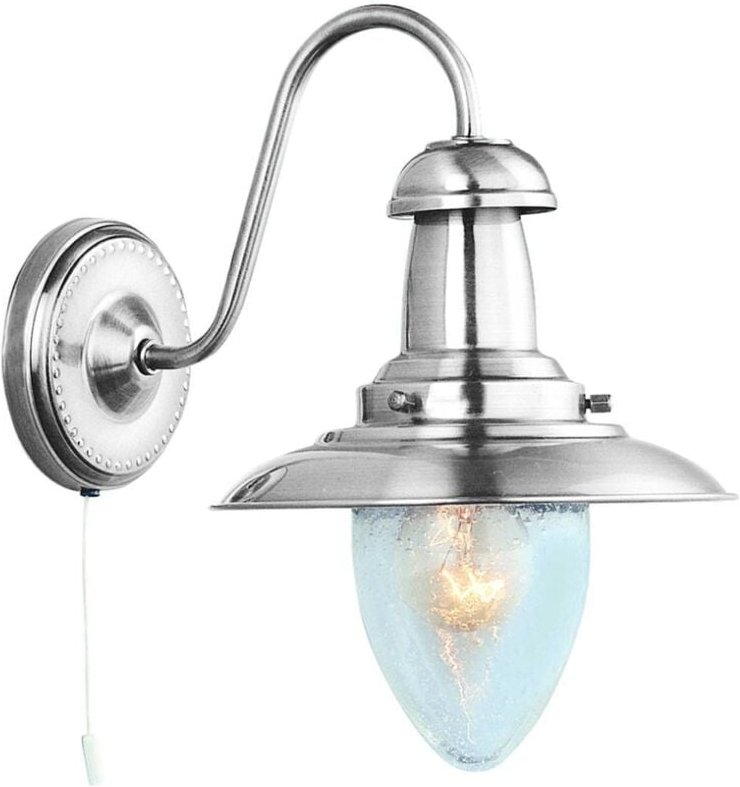Fisherman - 1 Licht Wandleuchte Satin Silber mit Seed Glass Shade, E27 - Searchlight