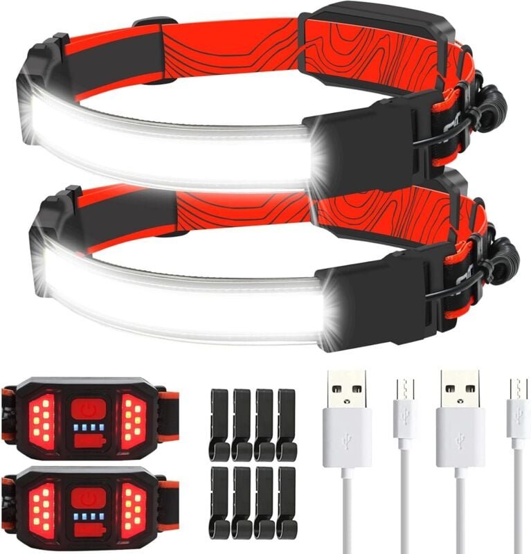 Stirnlampe, wiederaufladbare LED-Stirnlampe, 1000 Lumen, 230°-Beleuchtung, breiter Strahl, per USB wiederaufladbare Stir...