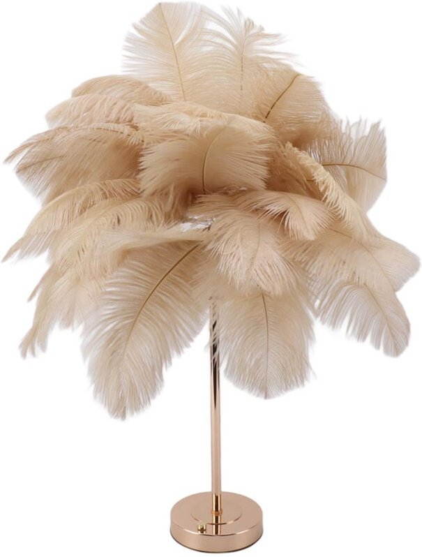 Qcwwy Feder-Tischlampe, Touch-Steuerung, wiederaufladbar über USB, Hellbraun