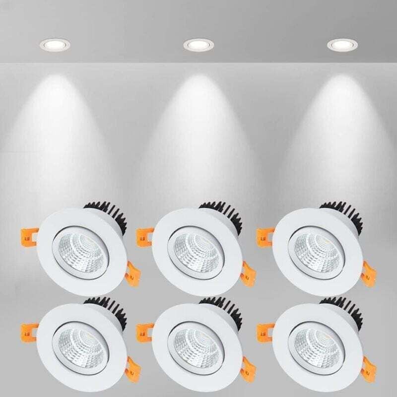 6x led Einbaustrahler, 5W cob Deckeneinbauleuchte, Kaltweiß 6000K, 500LM, ac 220-240V, Ra≥90, Abstrahlwinkel 24°, IP44, ...