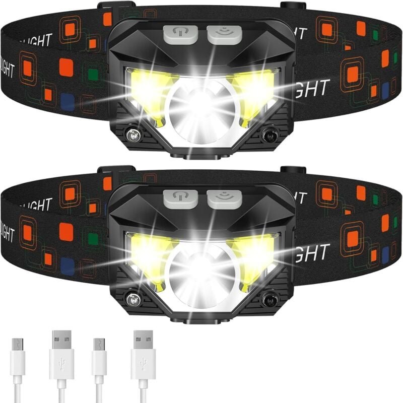 Thumbnail - Stirnlampe, Taschenlampe, 1200 Lumen, ultraleichte, helle LED-Stirnlampe mit rot-weißem Licht, 2er-Pack wasserdichte Sti...