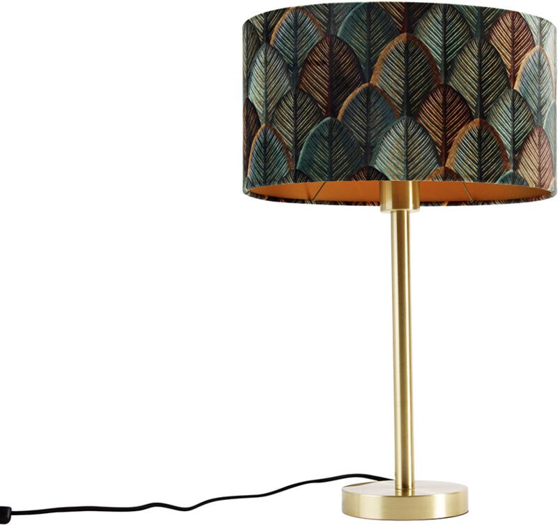 Tischleuchte Messing mit ovalem Samtschirm Blattdesign 35cm - Simplo