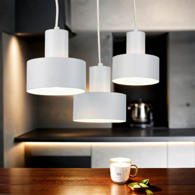 Pendelleuchte 3-flammig Esstisch Weiß E27 Metall Retro Hängelampe