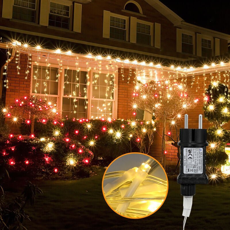 SWANEW LED Eisregen Eiszapfen Deko Weihnachten Fenster Lichterkette Außen,Warmweiß - Warmweiß 200 LED