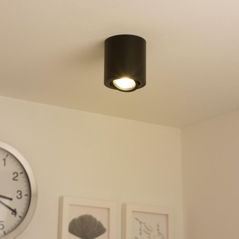 Thumbnail - Runder Aufbaustrahler schwenkbar Deckenbeleuchtung - Farbe: schwarz - LED Leuchtmittel: GU10 5W Warmweiß 230V dimmbar 40...
