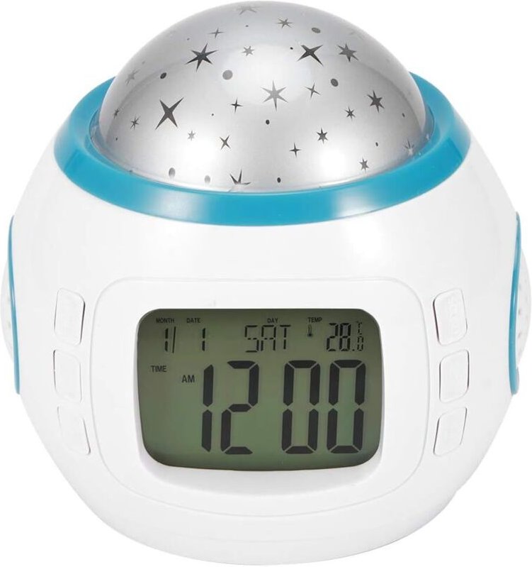 Projektionswecker, LED-Sternenprojektor-Nachtlicht, Musikalischer Wecker, Multifunktionskalender, Temperaturanzeige, Nac...