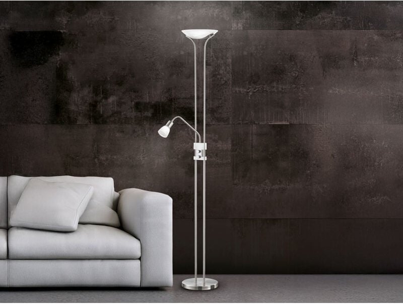 Led Deckenfluter santo ii dimmbar mit Leselampe in Silber, Höhe 180cm