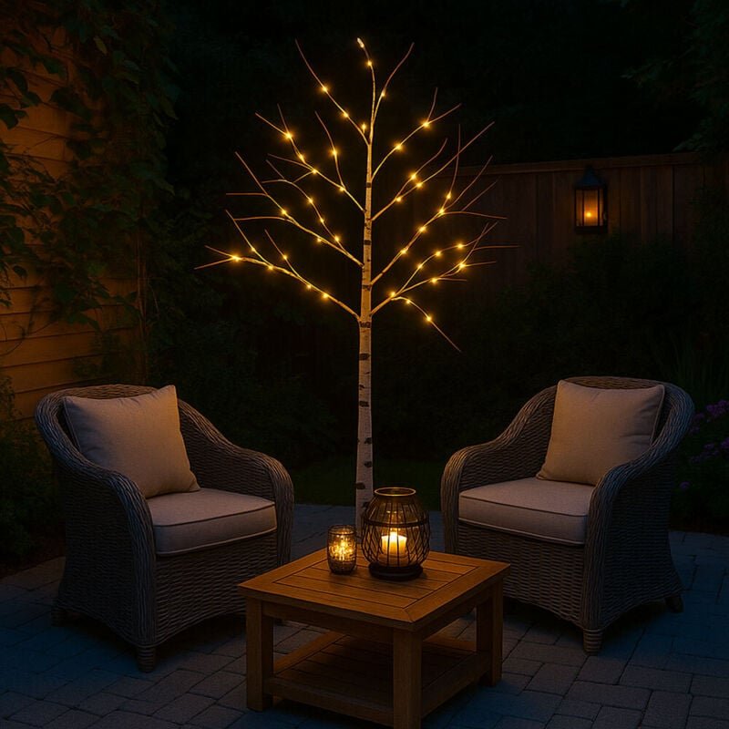 Außenleuchte Gartendeko Stehlampe Birken Design Terrassenlampe Gartenleuchte, Kunststoff Metall weiß, led 0,02W 32Lm 250...